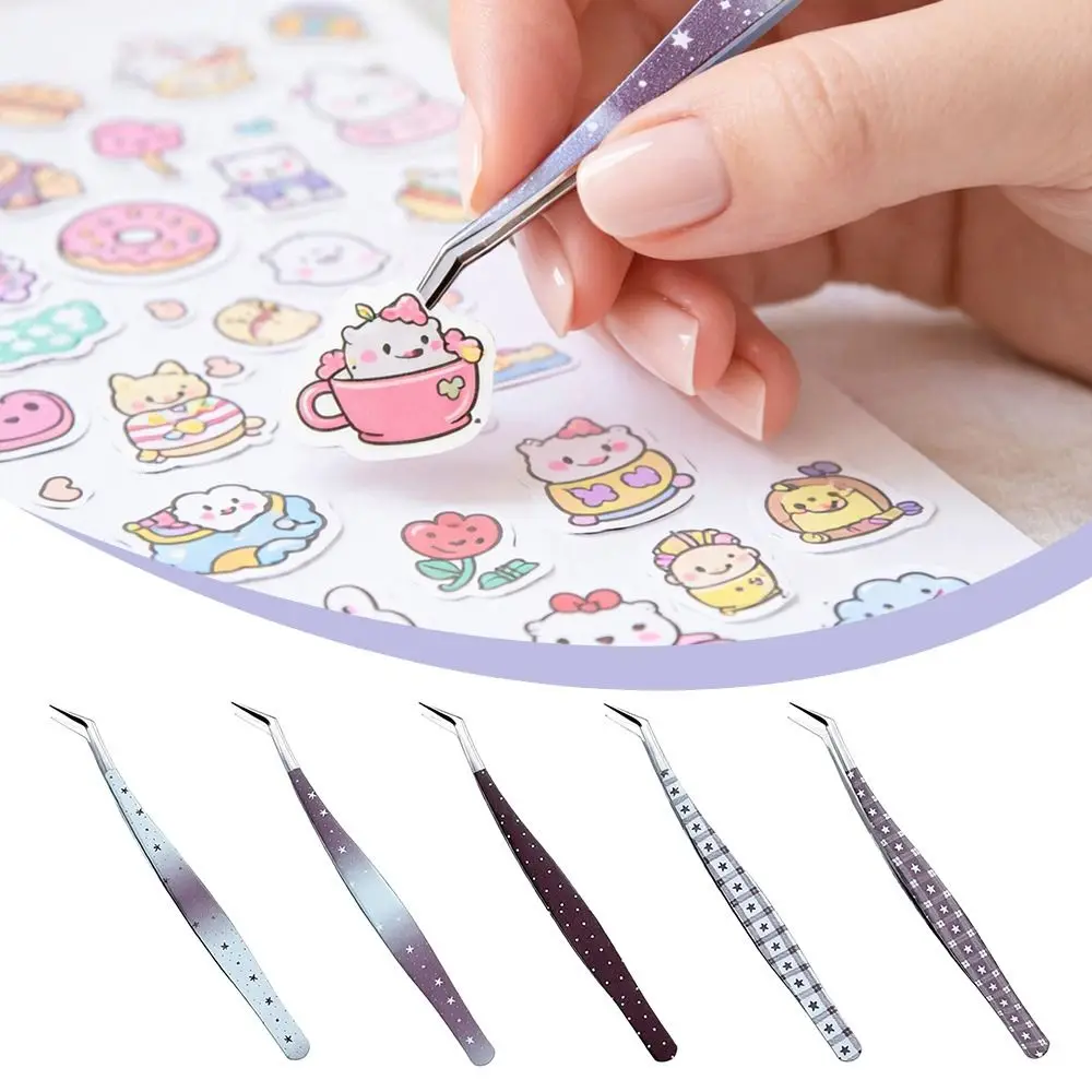 Stainless Steel Curved Stickers Tweezers High Precision Anti-static False Eyelash Tweezers Cartoon Lashes Extension Tweezer