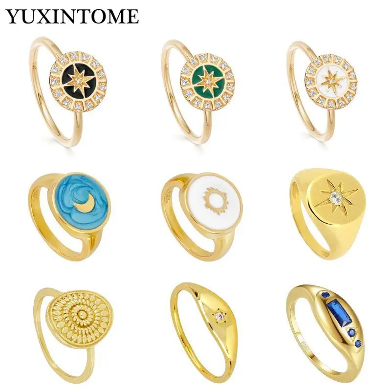 

Retro 24k/18k gold plated ring Celestial Enamel Stars ring for women Fashionable Wedding Rings Jewelry Accessories couple gifts