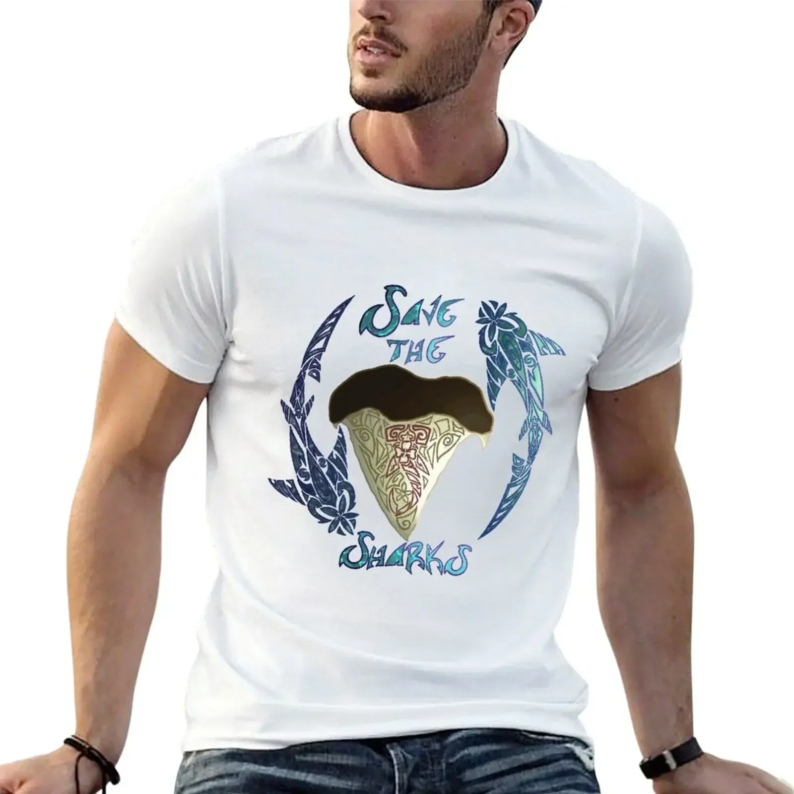 

Save The Sharks T-Shirt customs design your own korean fashion anime tshirt plain white t shirts men