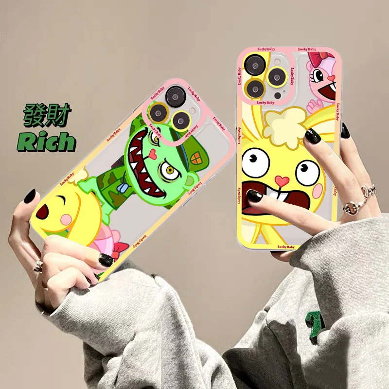 Cute Cartoon Happy tree friends Phone Case For iPhone 13 14 Pro Max XS XR 12 11 Pro 13 Mini 6 7 8 Plus Soft Clear Back Cover