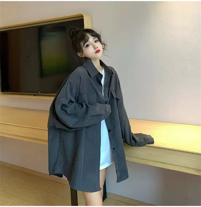 2023 Summer New Loose All-match American Gray Tooling Sunscreen Shirt Coat Women's Long-sleeved Blouse Solid Color Commuting X41