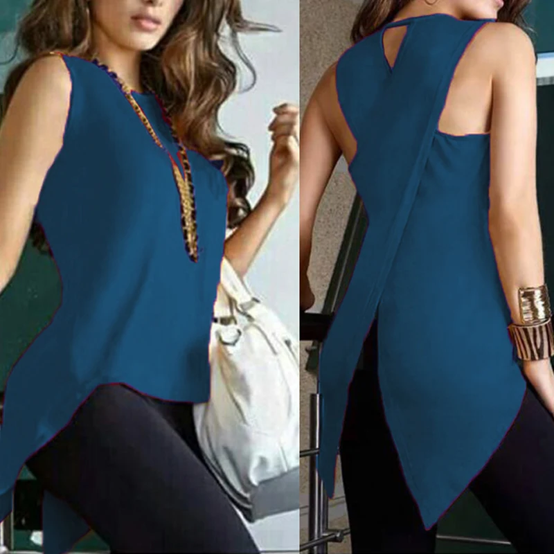 Casual T Shirt Solid Back Cross Round Neck Sleeveless Tops Tops Blouse Shirt T-shirt Tee Shirt Plus Size Oversized