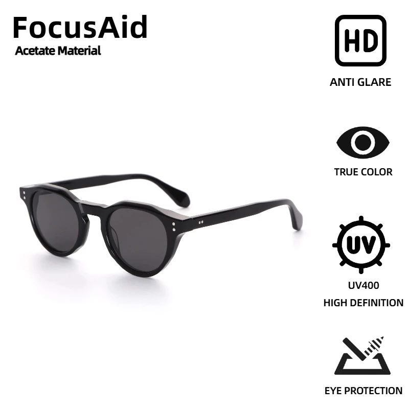 

FocusAid Retro Fashion Acetate Round Frame Unisex Retro Fashion Brand Designer Sunglasses UV400 Nylon Lenses Metal Hinges