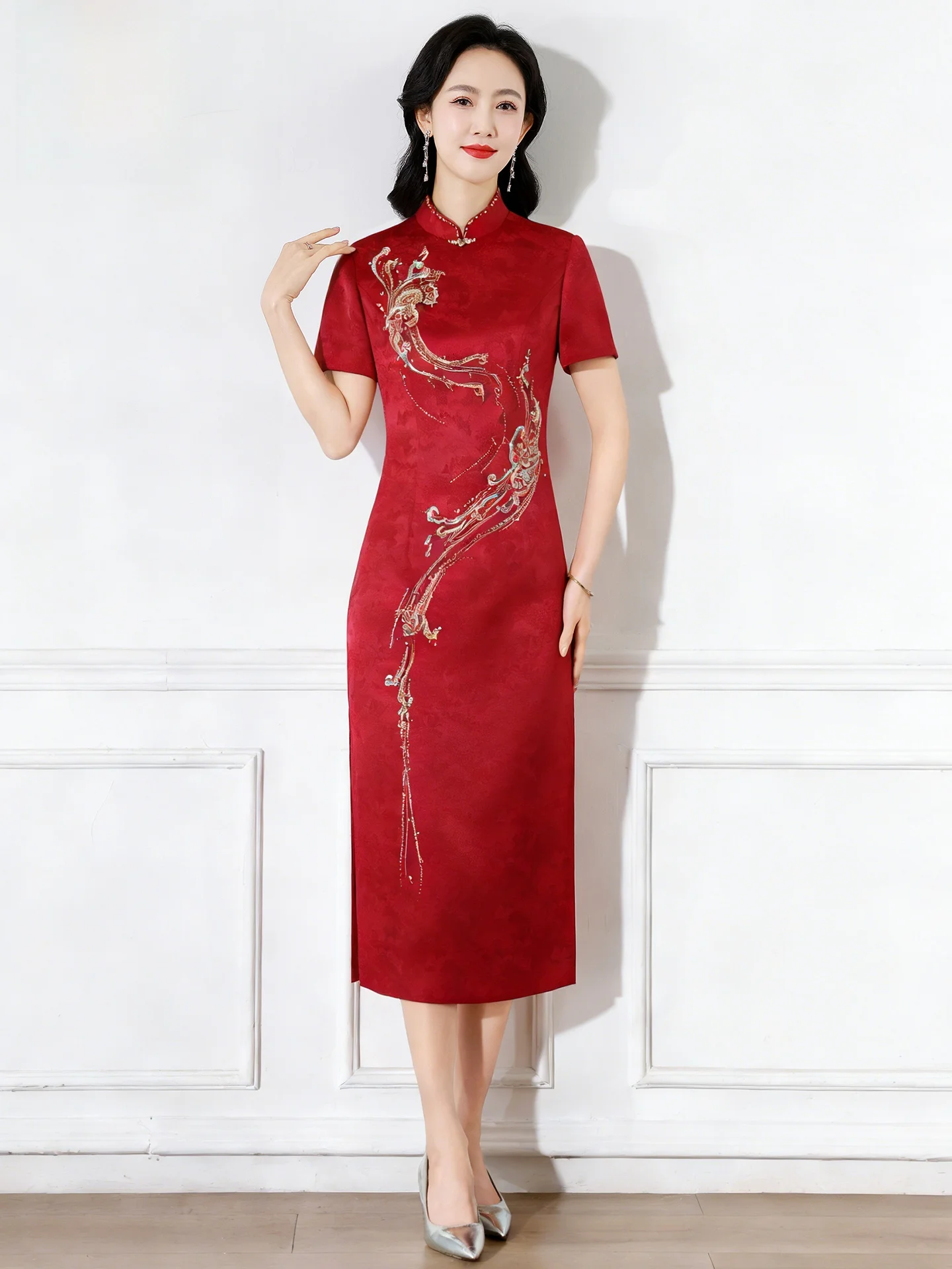 

Новое китайское свадебное платье для женщин с коротким рукавом, воротником-стойкой и молнией, коктейльное платье для помолвки и б...