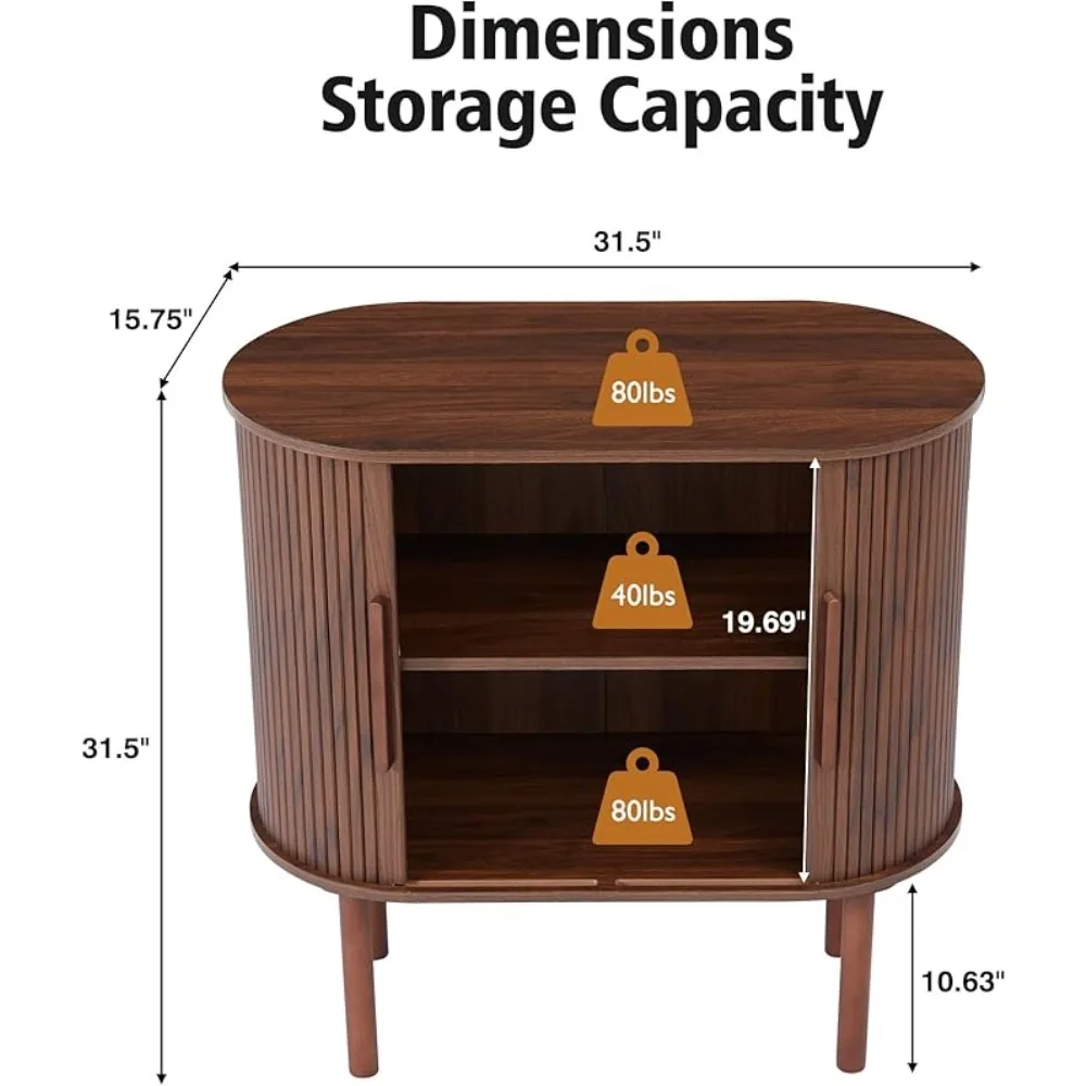 31'' Fluted Sideboard Buffer Cabinet, Modern Credenza Storage Cabinet with Slide Doors, Bar Cabinet Console Table