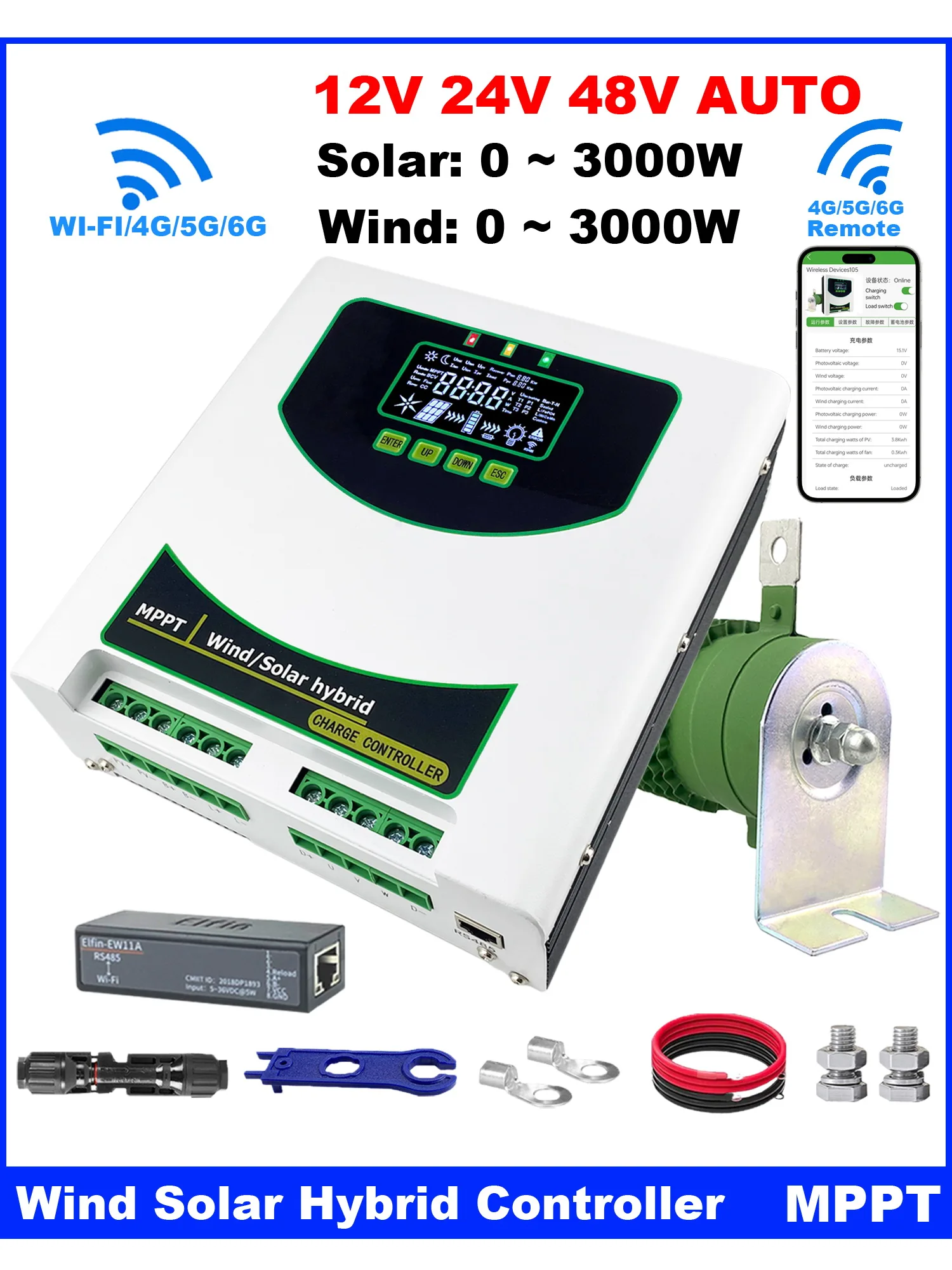 

4000W 5000W WIFI Hybrid Solar Wind Charge Controller Power System MPPT Solar Regulator For 12V 24V 48V Lithium Lead-acid Battery