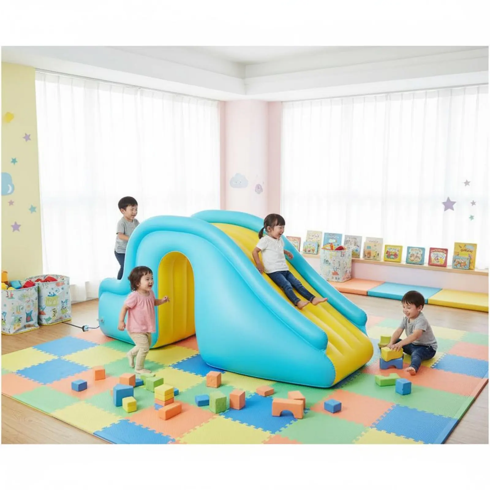 インフレータブルウォータースライド-室内-屋外兼用-ポータブルキッズスライド遊具-簡単に登れるプール、裏庭用