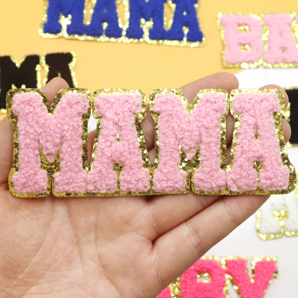 1 قطعة ماما الطفل رسالة الشنيل مسار الحديد على التصحيح للملابس DIY بها بنفسك بقع المطرزة على الملابس الخياطة التصحيح منصهر زين