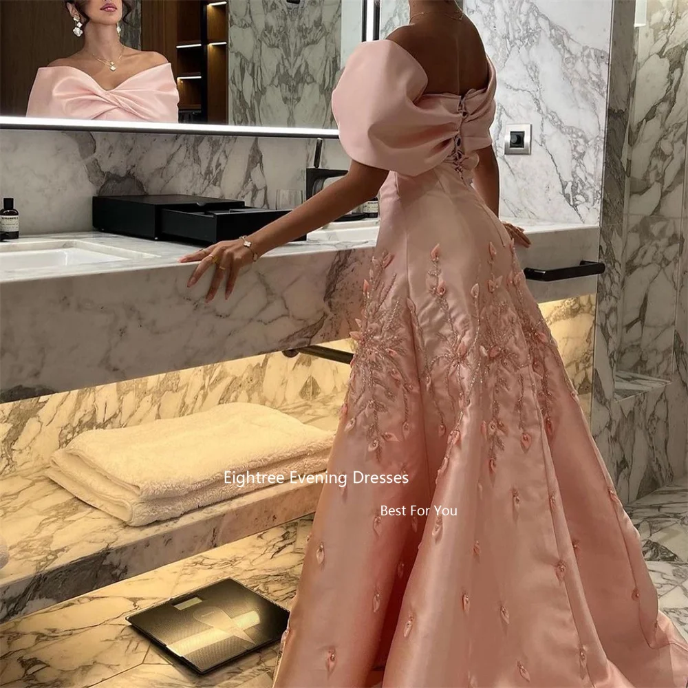 Eightree Blush Pink Luxury Arabic Evening Dresses Off The Shoulder Satin Beadings Abendkleider Luxus 2024 Prom Dress Women