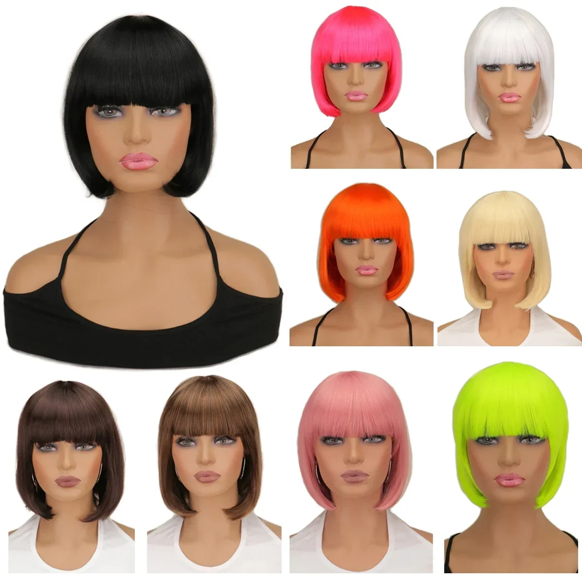 Korte Bob Rechte Pruiken Haar Flapper Cosplay Kostuum Korte Bob Pruiken Vrouwen Party Hot Pink Meisjes Party Halloween Pruiken