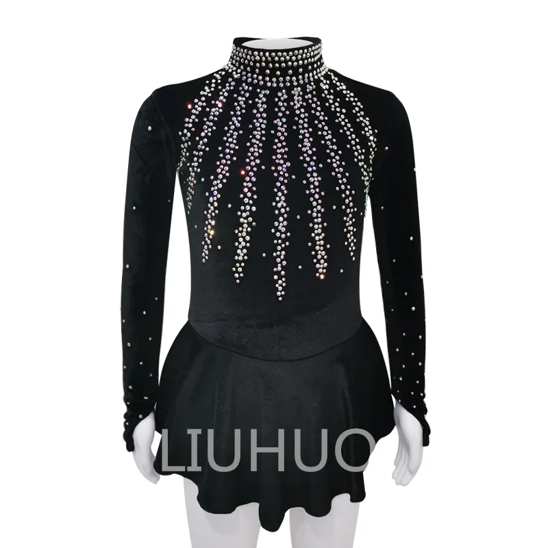 LIUHUO Figure Skating Dress Performance Dress Customized Girls' Competition Dress Velvet Black