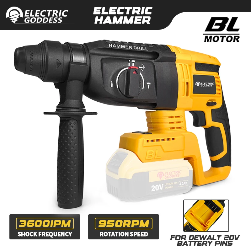 

Electric Goddess 26mm Brushless Electric Impact Hammer Multifunctional Rotary Breaker Hammer Tool For Dewalt 20V Battery ﻿Pin