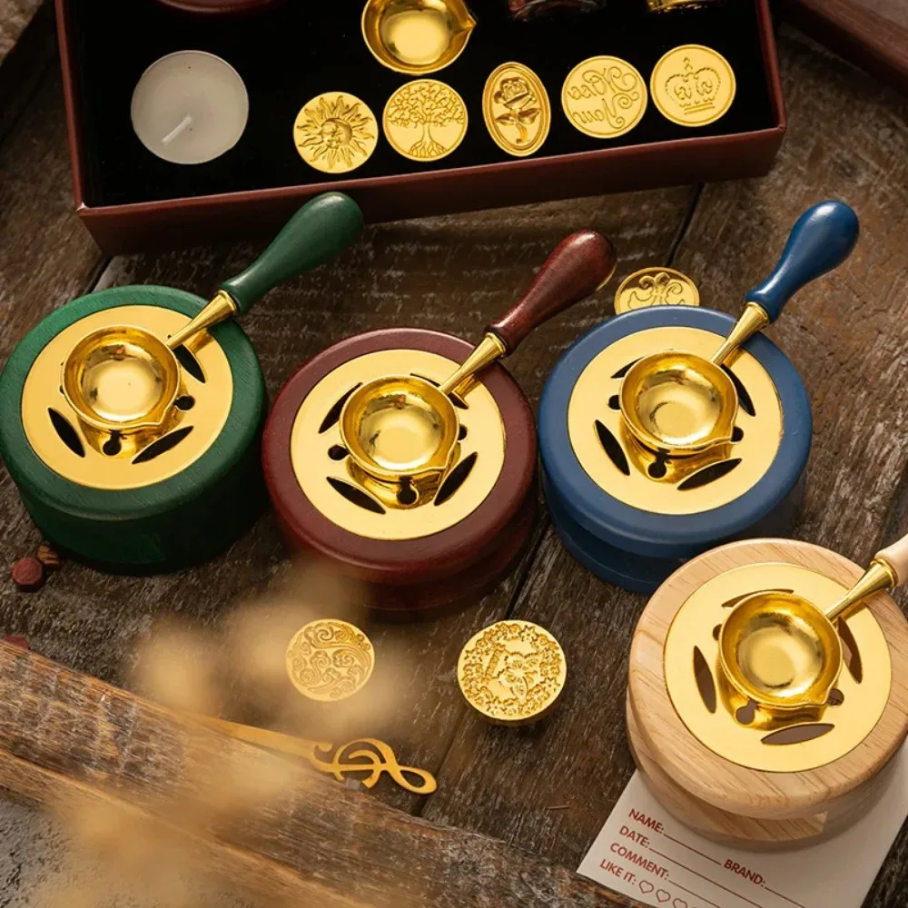 Traditional Wax Seal Workshop Kit: 1-Piece Lacquer Melting Furnace with Circular Spoon & Wooden Base for Epoxy Crafts