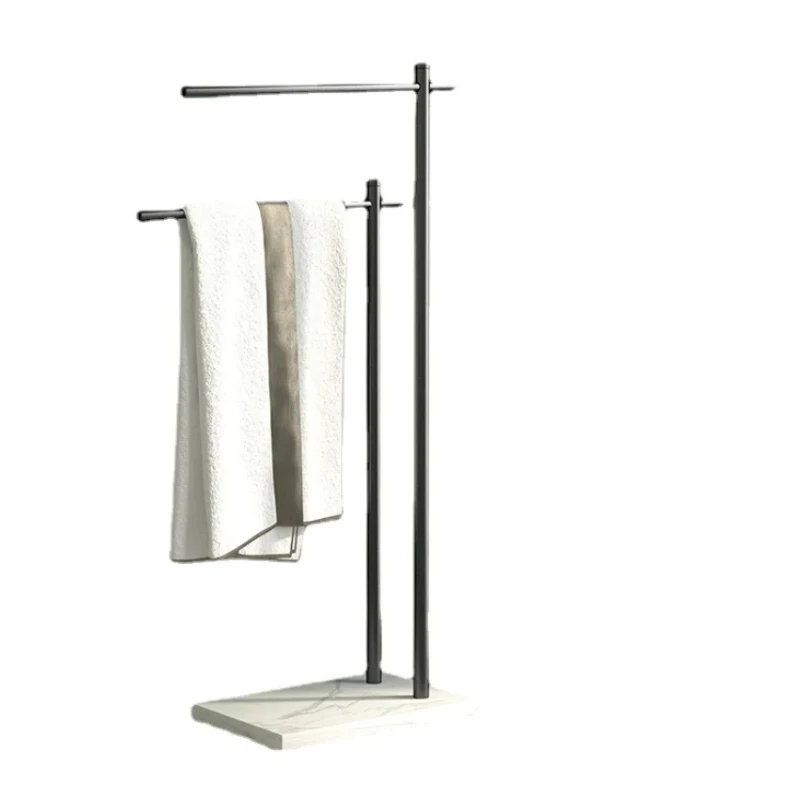 Black and white marble towel rack floor towel hanging bar bath towel storage rack drying rack