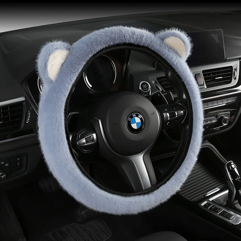 Winter warm steering wheel cover plush non-slip non-linting handle cover ear cold-proof steering wheel cover warm plush handle