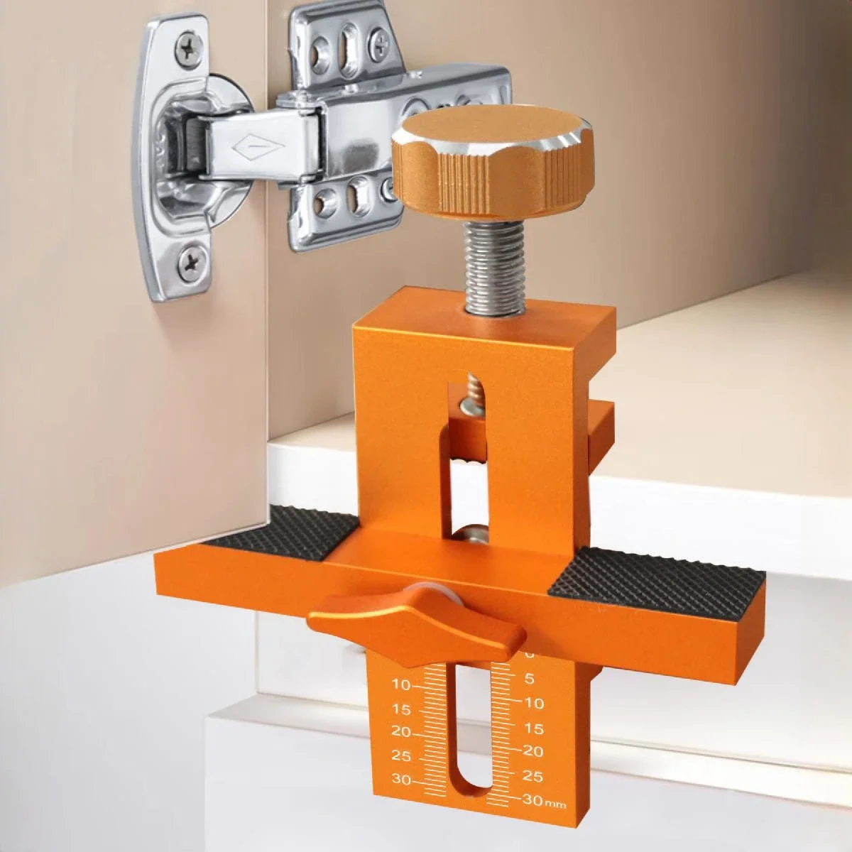 Metal Adjustable Cabinet Door Installation Jig 7-40mm Clamping Range Quick Positioning Tool for Woodworking Cabinet Mounting