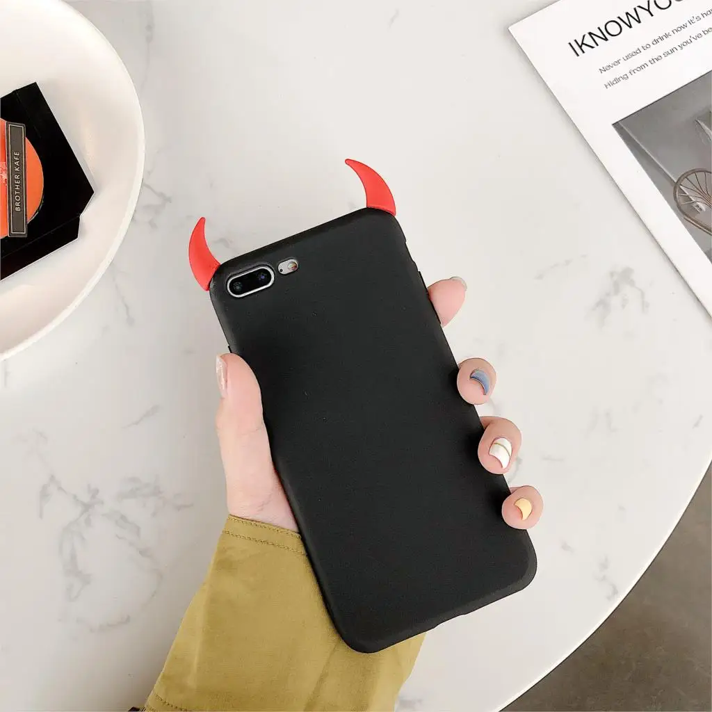 Soft Silicone Black Case Devil Horns Demon Angle Cover For iPhone 15 14 12 13 Mini 11 Pro 8 7 6 6s Plus X XS Max XR Phone Cases