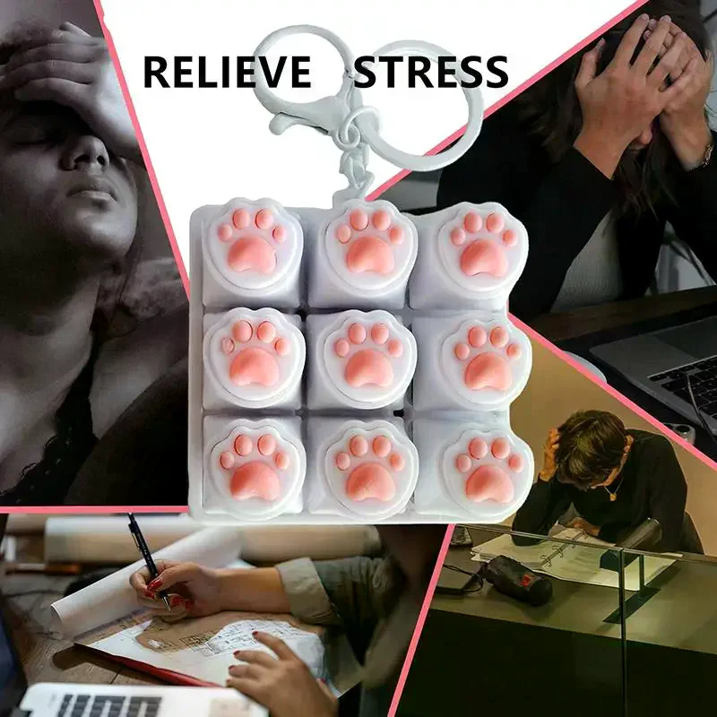 Mechanical Keyboard Keycaps Keychain 9 Keys Keyboard Key Toy Cat Paws Finger Button Stress Relief Toys Office Decompression Calm