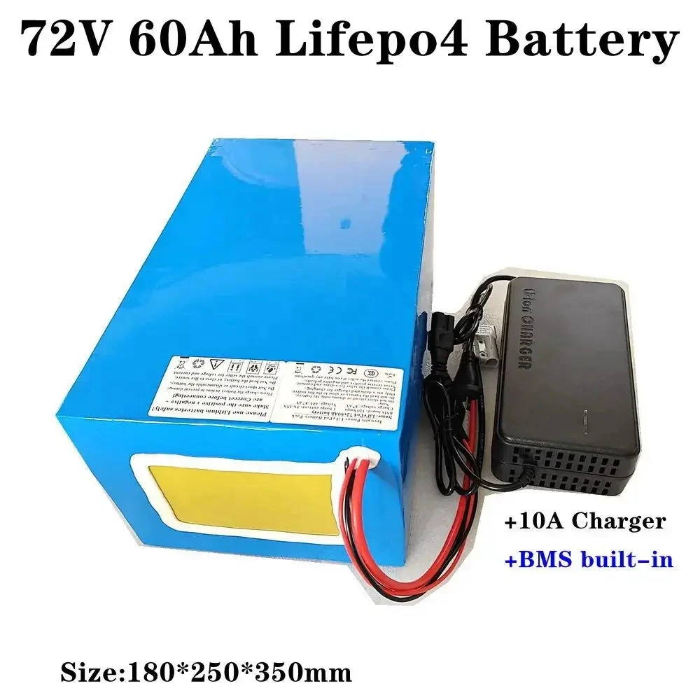 

lithium 72V 60Ah lifepo4 lifepo4 battery BMS 24S 76.8V deep cycle for 5000W 3500W bike scooter Motorcycle + 10A charger