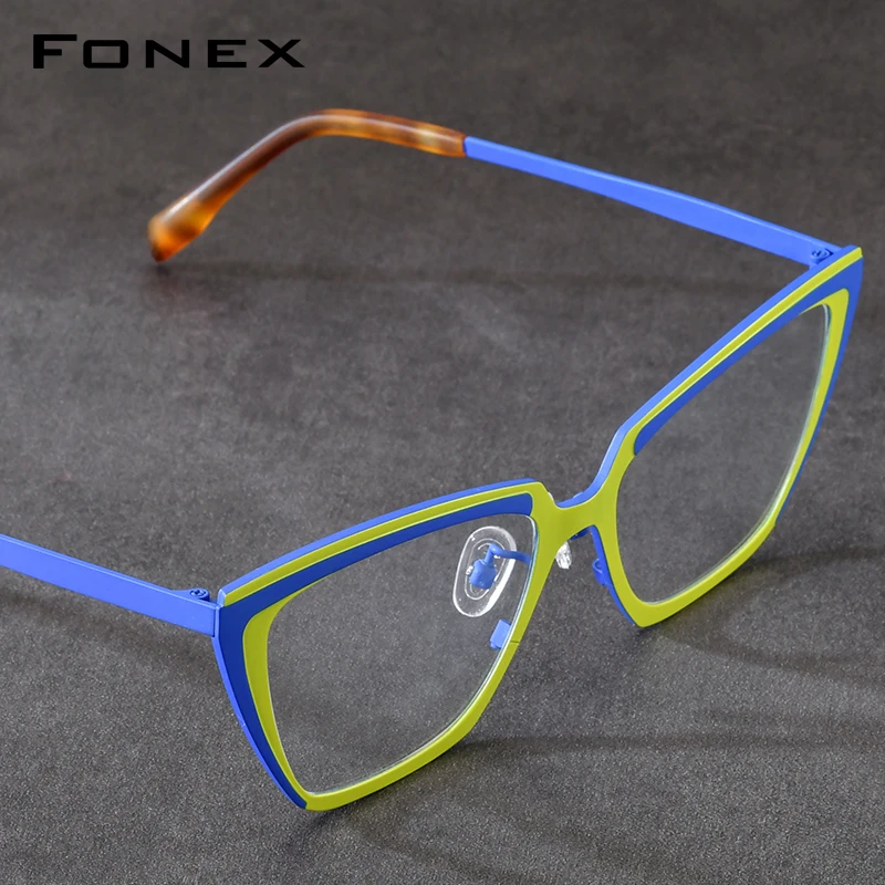 FONEX Titanium Eyeglasses Frame Women 2026 New Fashion Brand Design Big Size Cat Eye Glasses Oversize Ultralight Eyewear 85809