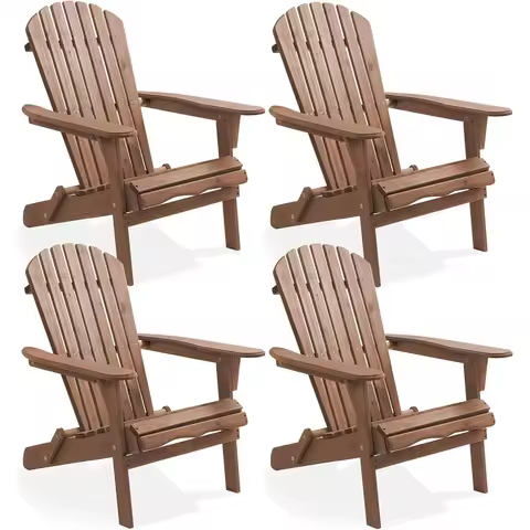 4-Piece Outdoor Wooden Fire Pit Lounge Chairs Set for Patio, Deck, Yard, and Garden Seating