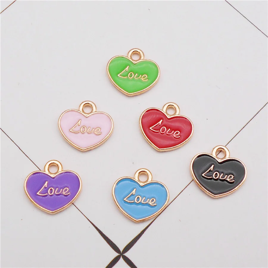 24PCS Mała emaliowana litera miłosna Tiny Heart Charms Wisiorek ze stopu cynku do biżuterii Naszyjnik Bransoletka Kolczyki Akcesoria Rzemiosło