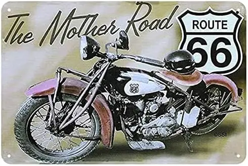 Metal Tin Sign Vintage Chic Art Decoration Motorcycle Route 66 for Home Bar Cafe Farm Store Garage or Club 12