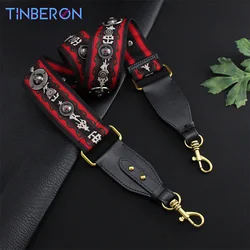 Tinberon Luxury Brand Bag Strap Saddle Bags Replacement Retro Rivet Shoulder Bag Strap Bag Accessories Red Canvas Wide Bag Strap