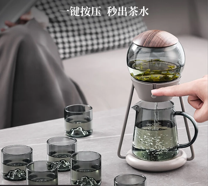 Automatic Tea Making Kung Fu Glass Tea Pot and Tea Set for Household Light Luxury and High end Personal Gift Box