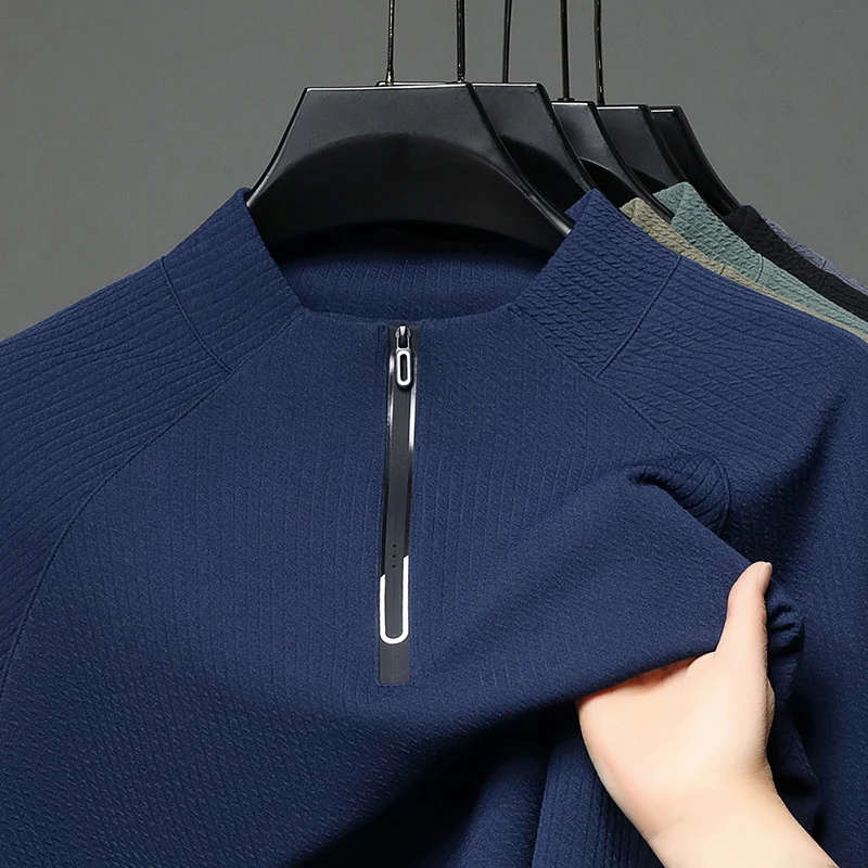 الراقية جودة تي شيرت رجالي س الرقبة بسيط بلون نصف سستة البلوز الخريف تنوعا مأدبة التنقل الاتجاه الرجالي