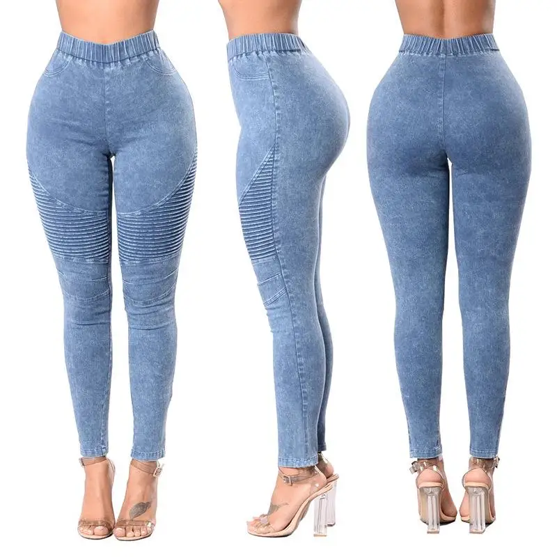 

High Waist Strength Women's Jeans Long Pants Bla Denim Spring Faion Pencil Pants High Waist Design Ladies Trousers