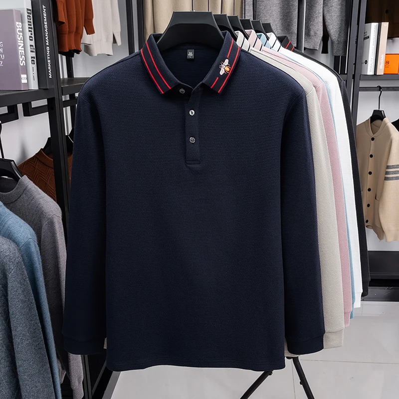 Designer Original Herbst Herren Langarm-Poloshirt mit Kragen und Knöpfen, Feine Stickerei, Neuer Minimalistischer Slim-Fit, Modische Herrenkleidung – Detail 19