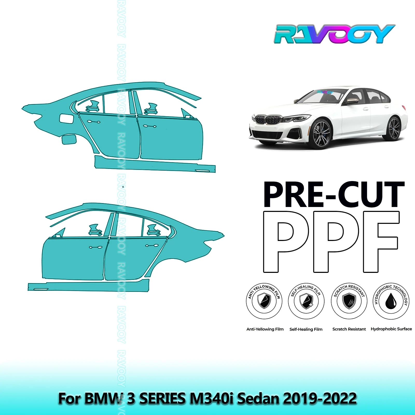 

For BMW 3 SERIES M340i Sedan 2019-2022 8.5mil Clear Matte Pre-Cut PPF Door & A/B Pillar Kit TPU Paint Protection Film Set