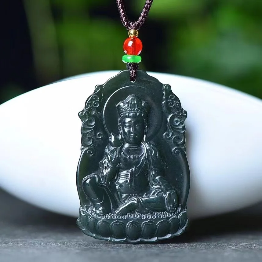 Exquisite Hetian Qingyu 34＊52MM Guanyin Pendant Jewelry 8881#