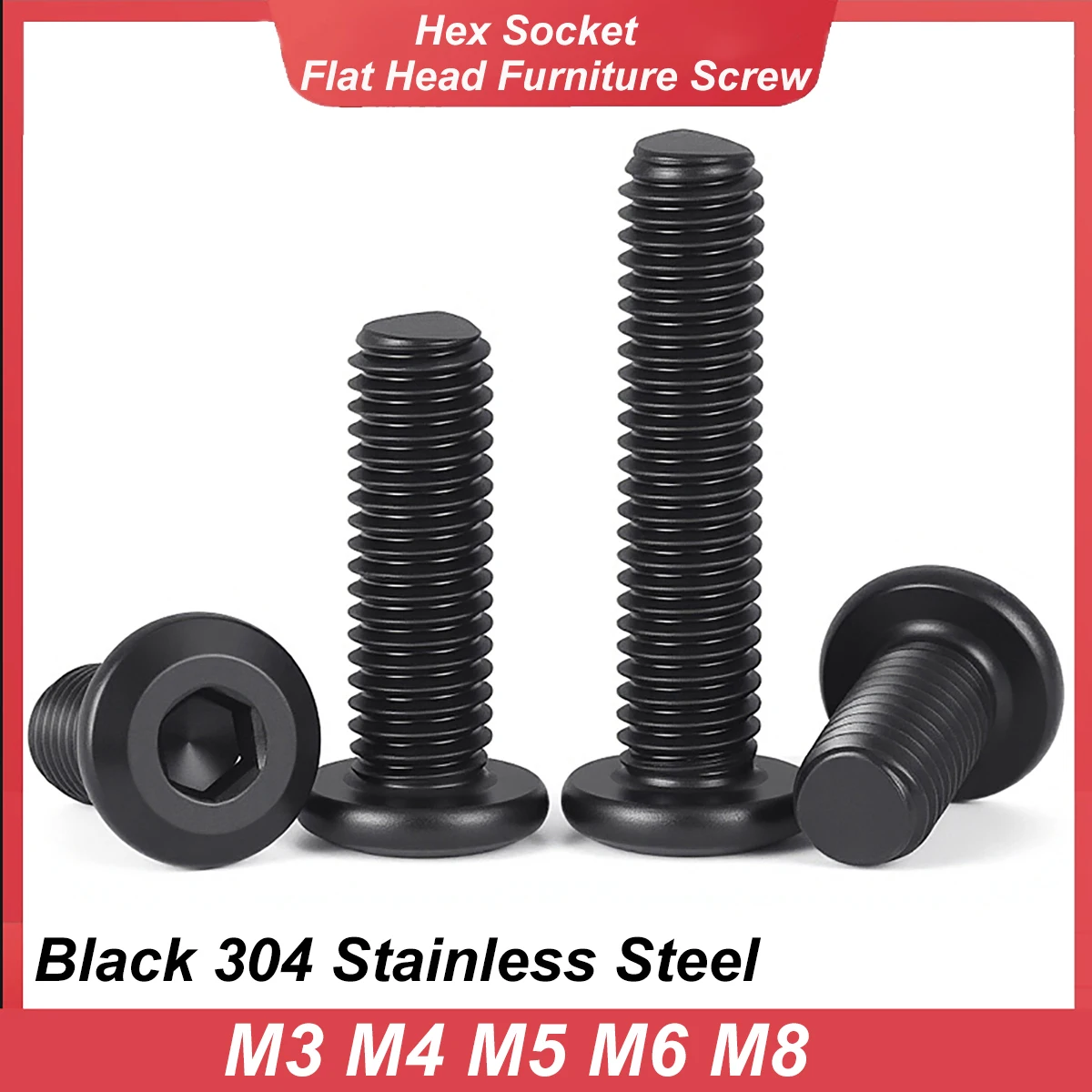 Black M3 M4 M5 M6 M8 304 Stainless Steel Allen Hex Hexagon Socket Large Flat Head Furniture Rivet Screw Connect Joint Bolts