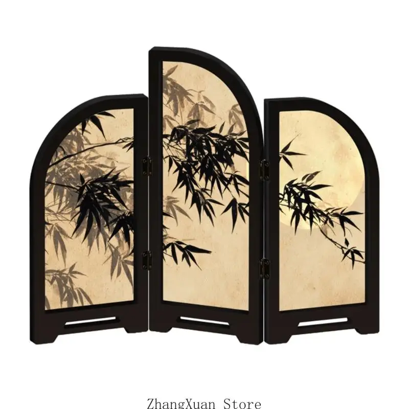 Retro Mini Folding Screen 3 Panel Divider Feng Shui Ornament Oriental Gift 3XUF – Detail 3