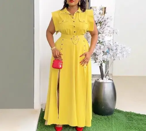 

Сексуальные комплекты из 2 предметов, женская одежда, 2025 г., элегантная однотонная рабочая одежда без рукавов с лацканами, комплект с длинной юбкой и разрезом