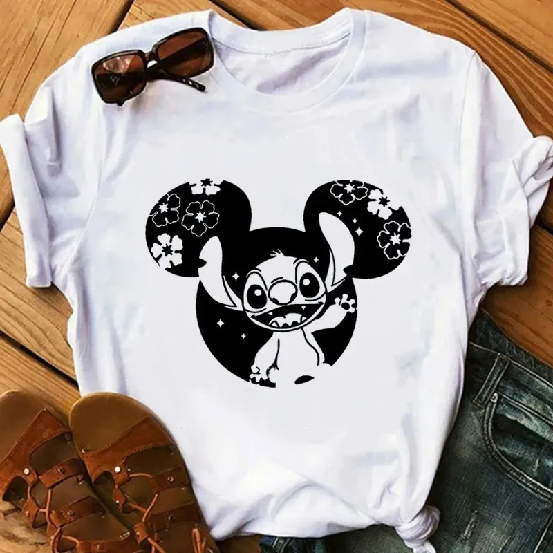 

Футболка с принтом Disney Lilo Stitch, модная женская повседневная уличная футболка с короткими рукавами, летняя футболка в стиле Харадзюку, уличная футболка, топы