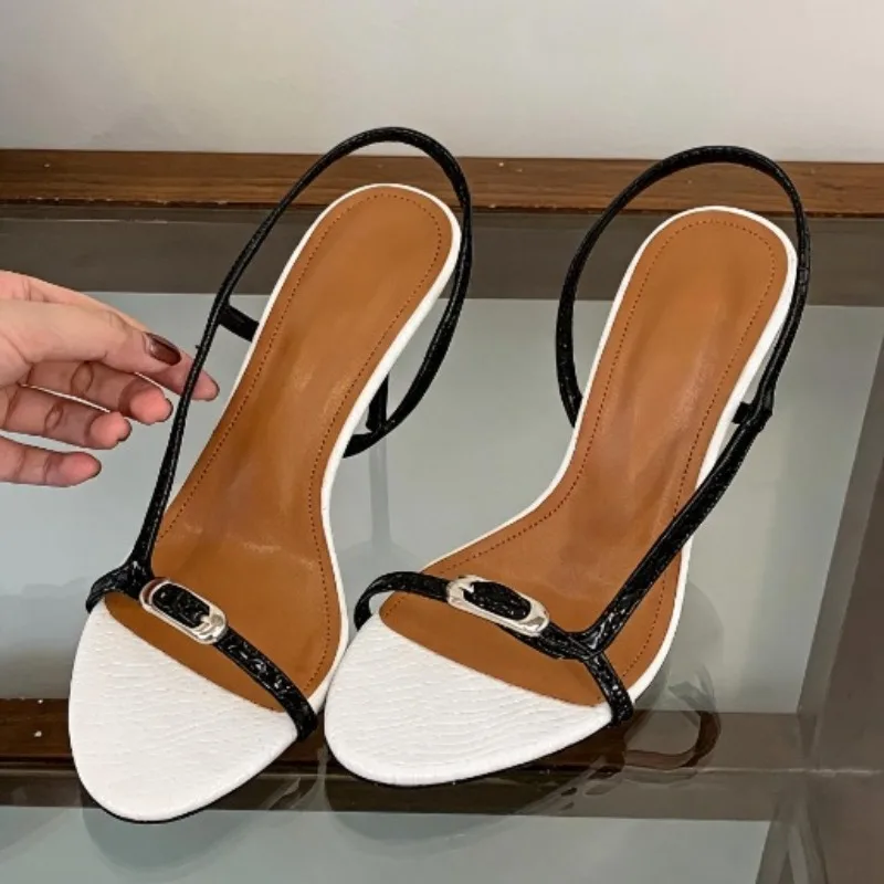 Fashion Metal Buckle Detail Wedges Sandals Women Sexy Open Toe Pointed Toe Slingback Stiletto High-Heels Luxury Designer Shoes