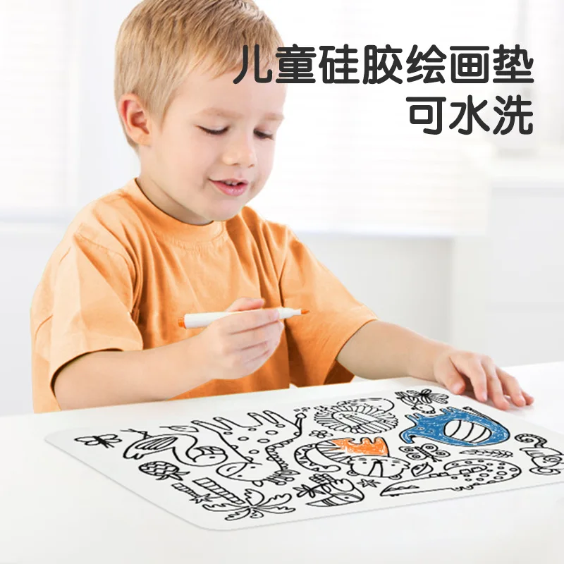 Personalized DIY Color Silicone Baby Placemats Cartoon Pattern Table Placemats Reusable Doodle Drawing Mat Baby Stuff