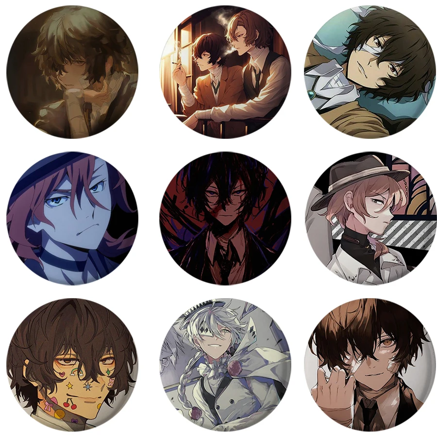 58mm Anime Bungo Stray Dogs Tinplate Brooch Pins, Figure Icon Badge, Handmade Brooches, Breastpin for Backpack Clothes