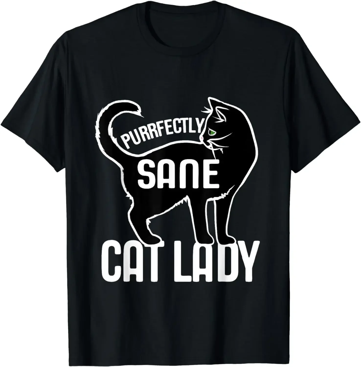 Men Clothing Graphic T Shirts manga vintage anime clothes Purrfectly Sane Cat Lady Funny style Black Humor Tops Streetwear new