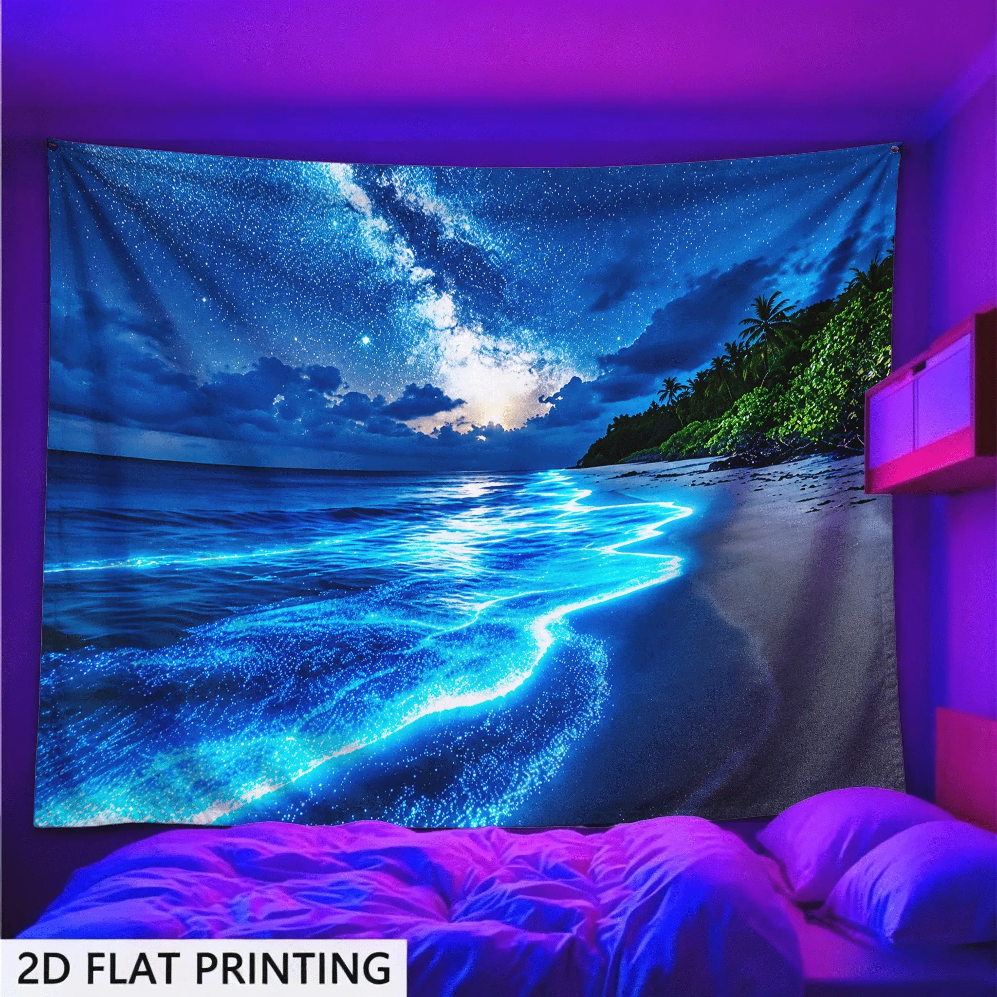 Stunning Galaxy Milky Way Tropical Beach Tapestry Wall Hanging Decoration Poster for Bedroom Living Room Cosmic Space Polyester