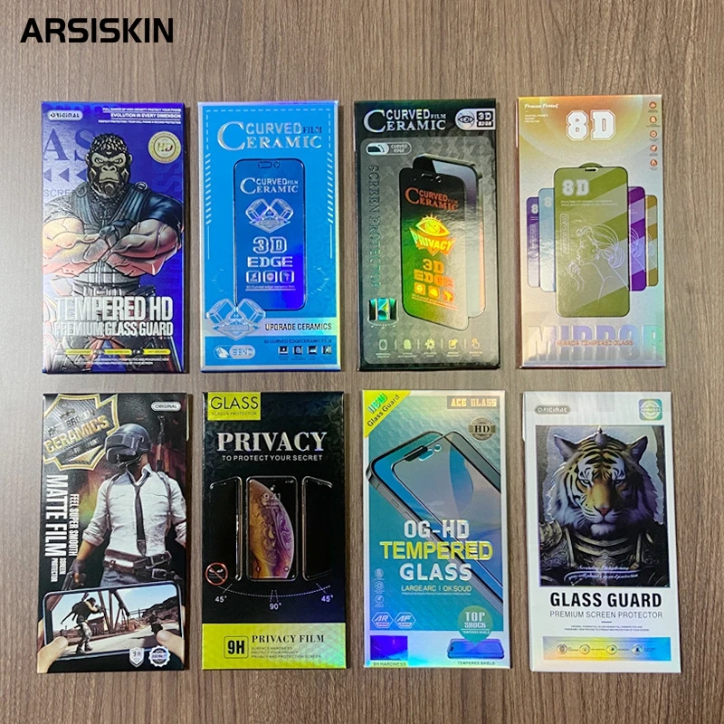 

50 шт. Универсальные картонные коробки для упаковки защитных пленок для телефонов, 3D-коробки для защитных стекол от синего излучения, 9D-керамических пленок