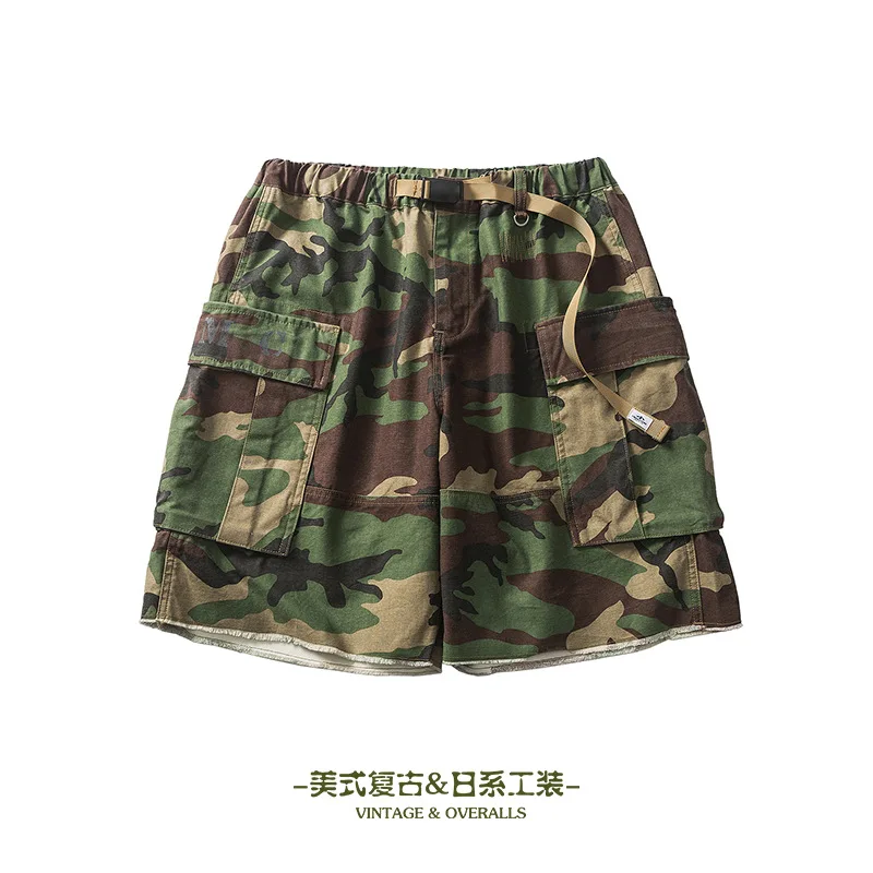 desert camouflage patten Uniform workwear shorts for men summer outdoor multi pockets drawstring loose straight half pants DCU