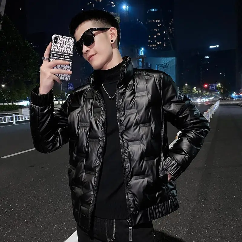 

Men's Winter Thiened down Cotton Jaet Stand Collar Slim Fit Casual Korean Sle Youthful Trendy ort Length Coat