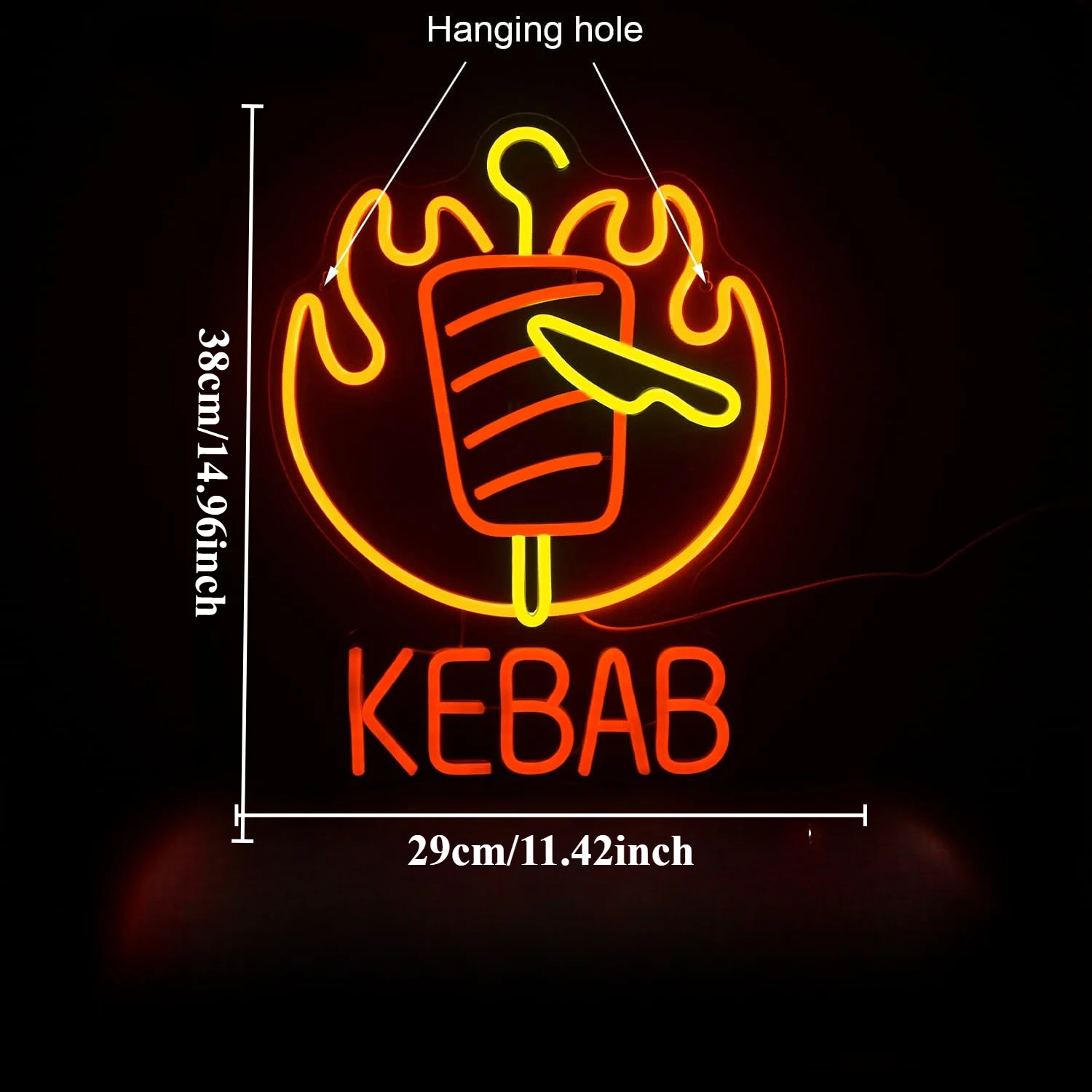 Kebab Neon Sign USB Wall Light Dimmable LED Night Light for Grill Restaurant Snack Store Diner Bar Cafe Party Decor Opening Gift