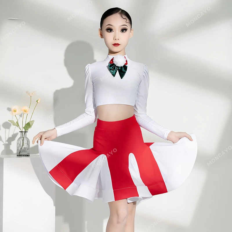 ชุดเต้นรําละตินสาว Cha Cha Tango Rumba Samba Salsa เต้นรําเสื้อผ้าเด็กมาตรฐานการแข่งขันบอลรูมเต้นรําชุด