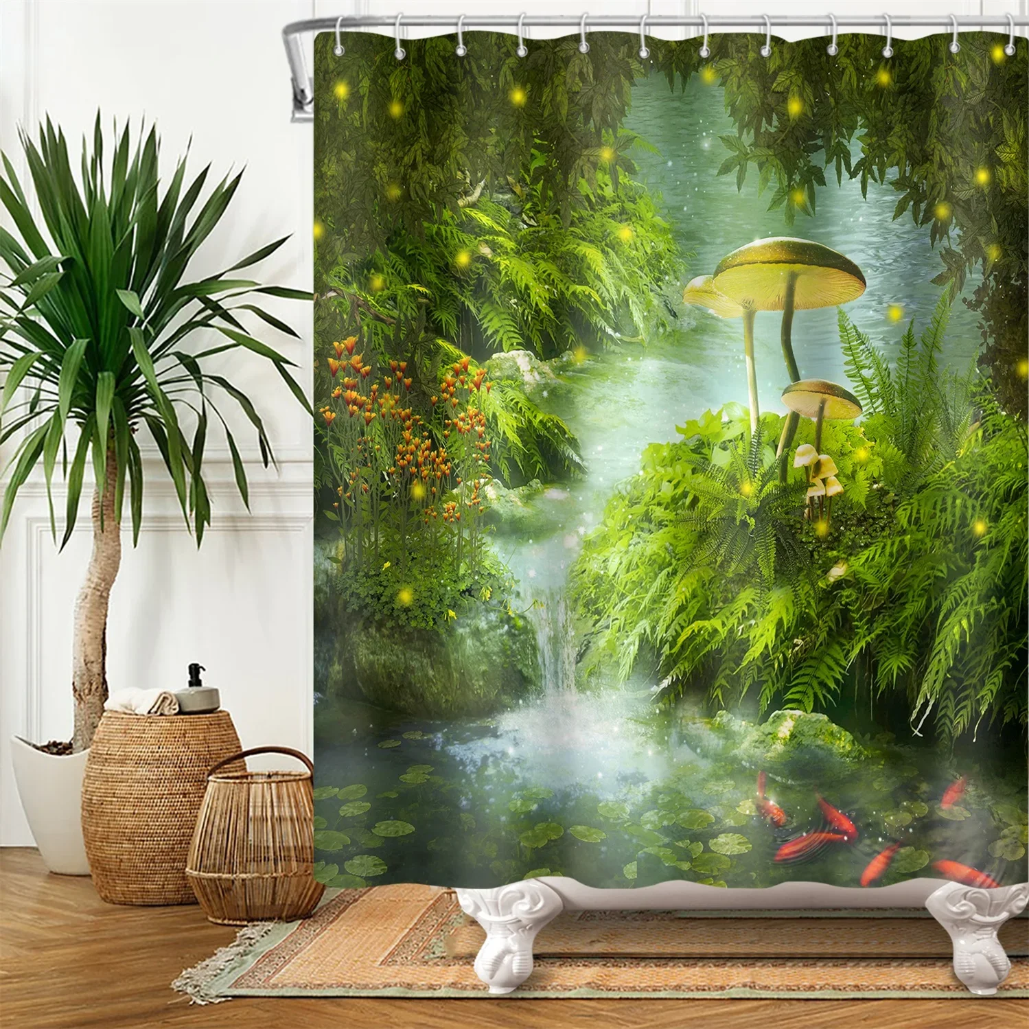 Psychedelic Triangle Mushroom Shower Curtain Magic Butterfly Moon Castle Jungle Polyester Fabric Hanging Curtains Bathroom Decor