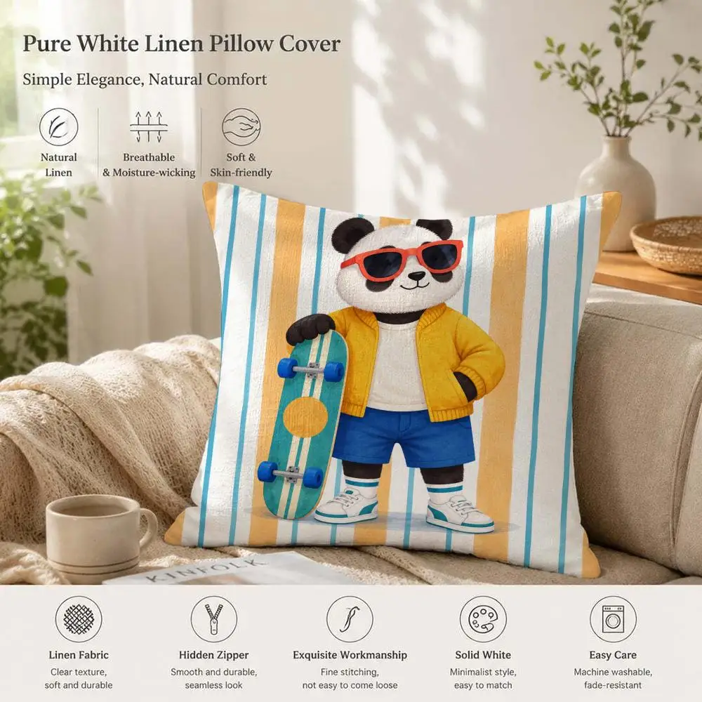 Stylish Cartoon Animals Skateboarding Surfing Cushion Cover 1/4PCS Linen Sofa Couch Bedroom Living Room Home Decor Pillow Case